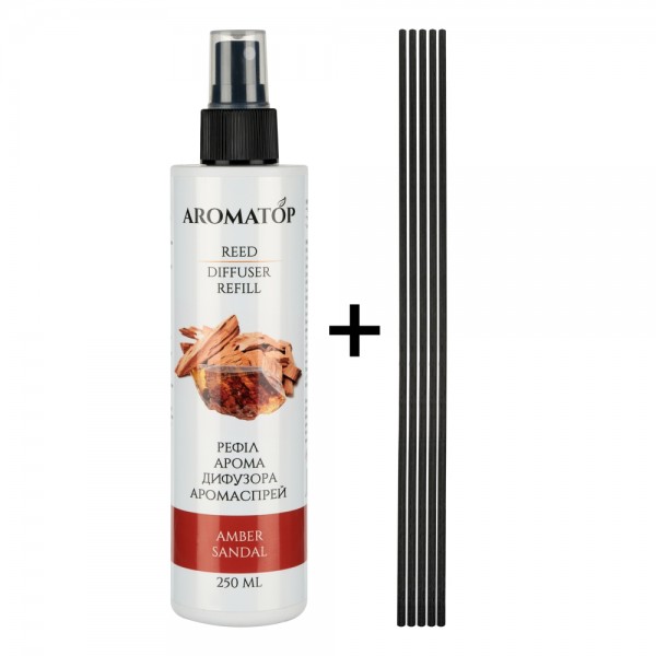 AROMATOP Рефіл для аромадифузору Амбра Сандал 250 мл + палочки