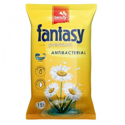 FANTASY Premium Вологі серветки антибактеріальні ромашка 15 шт