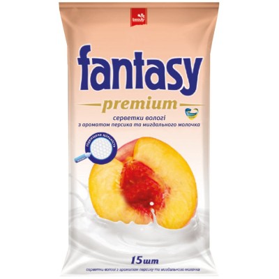 FANTASY Premium Вологі серветки з ароматом персика та миндального молочка 15 шт