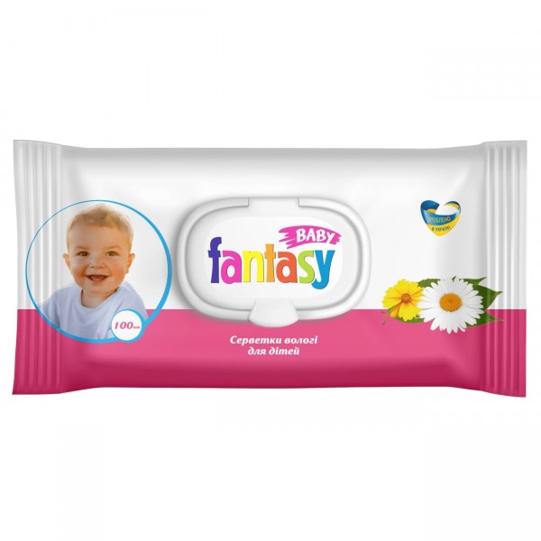 FANTASY Вологі серветки для дiтей з екстрактом ромашки, календули та Д-пантенолом 100 шт