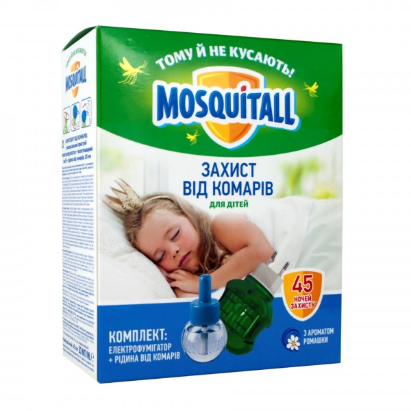 MOSQUITALL Електрофумігатор + рідина від комарів Ніжний захист для дітей 30 мл (45 ночей)