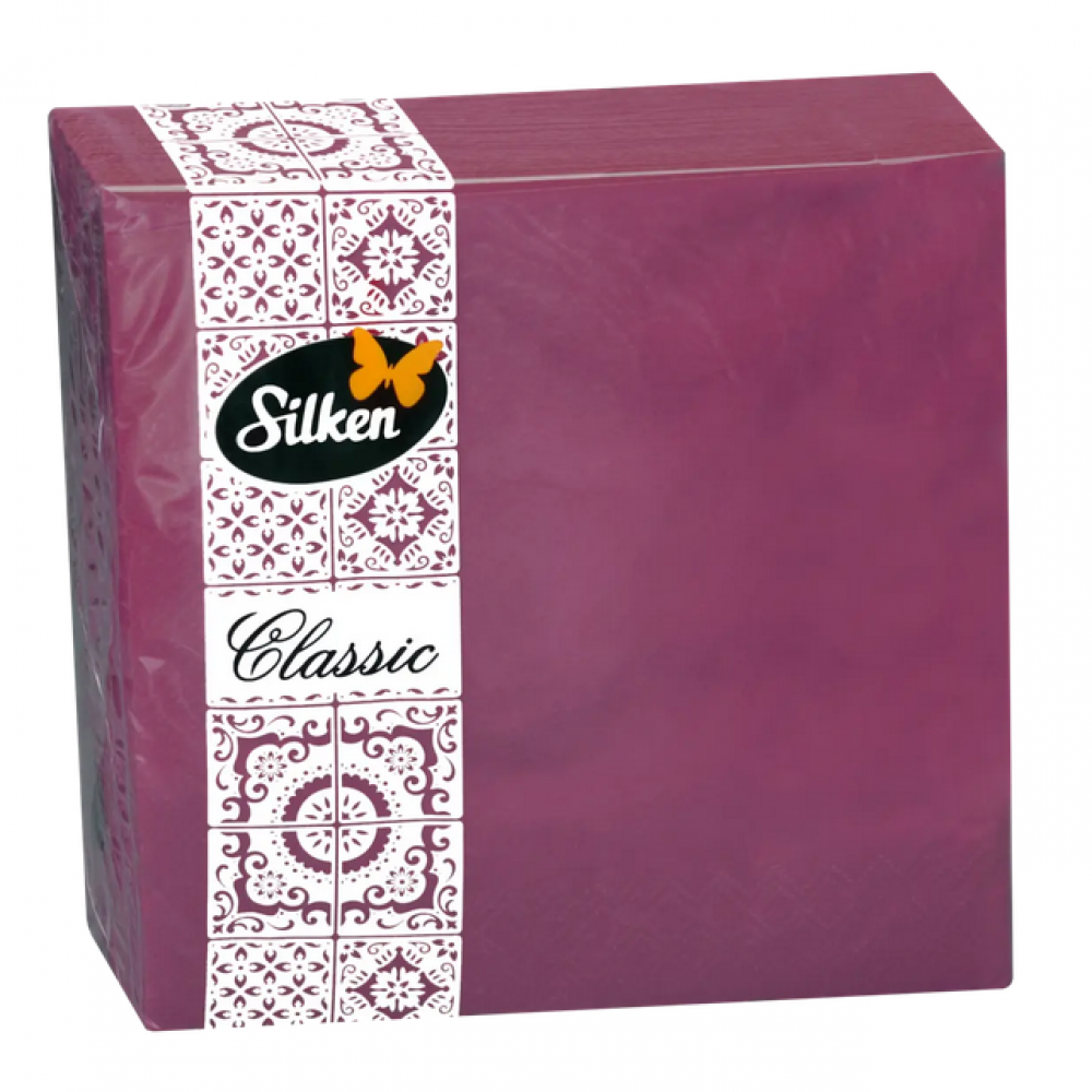 Silken Серветки паперові "БОРДОВІ" 33*33 2шар 50шт у пачці