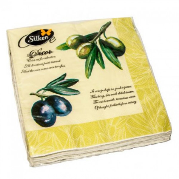 Silken Серветки паперові "ОЛИВКИ З РАМКОЮ" 33*33 3 шар 18шт у пачці
