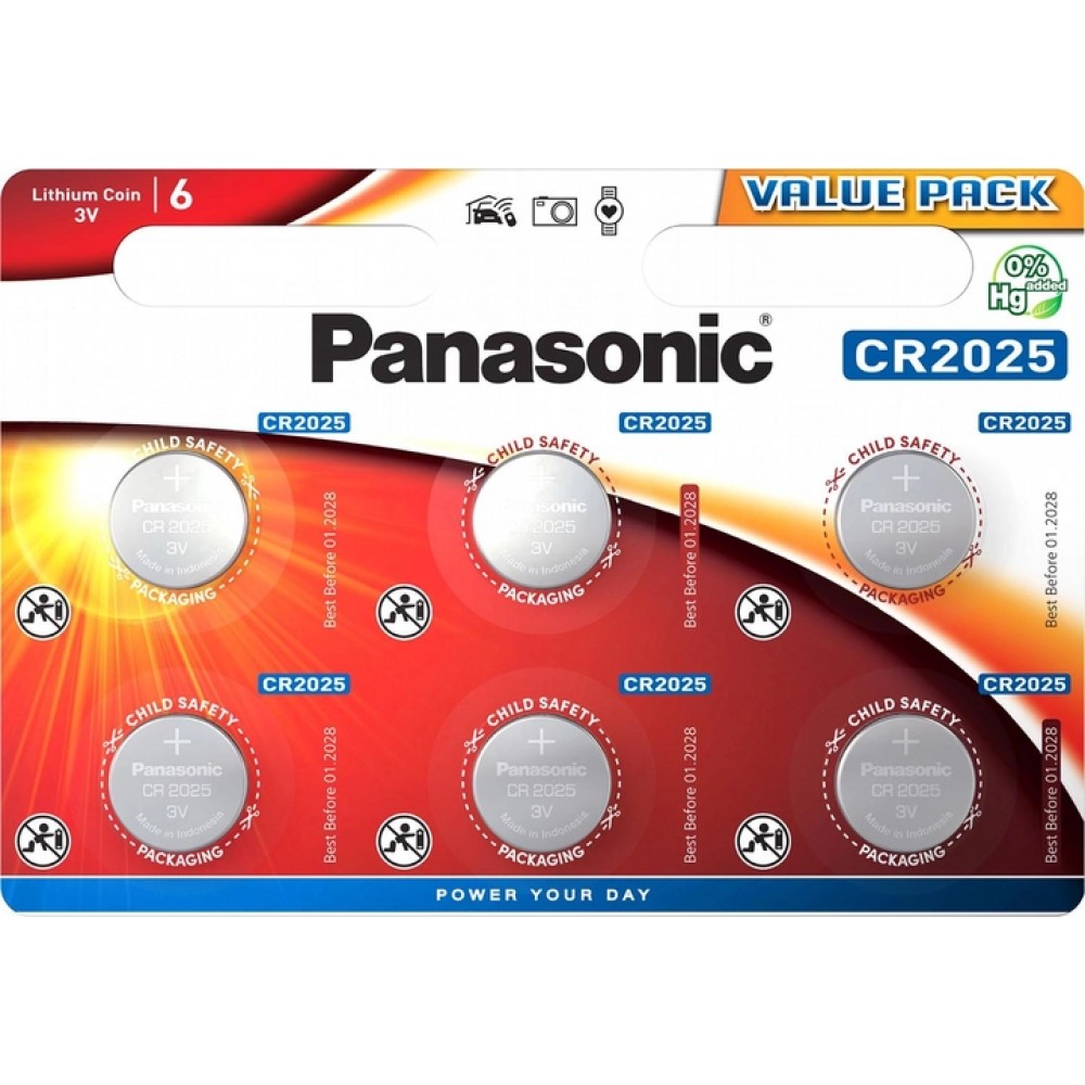 PANASONIC Батарейка CR-2025 Lithium, 3V, 6 шт